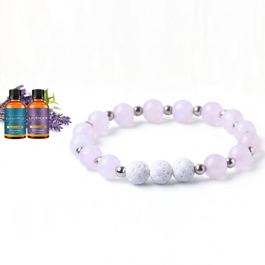 White Lava Stone Aromatherapy Bracelet with 2 Essential Oils – Diffuser Bead Bracelet with Dumbbell Charm (Stretch Fit)