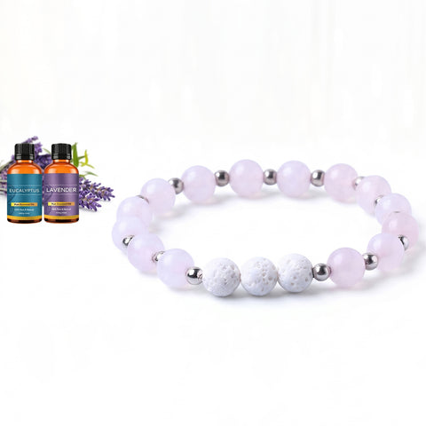 White Lava Stone Aromatherapy Bracelet with 2 Essential Oils – Diffuser Bead Bracelet with Dumbbell Charm (Stretch Fit)