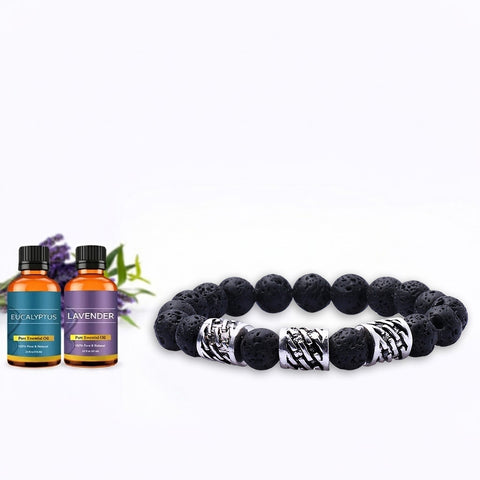 Lava Stone Aromatherapy Bracelet with 2 Essential Oils – Diffuser Bead Bracelet (Golden Jade, Rainbow, Hematite) Stretch Fit