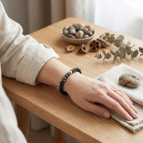 Lava Stone Aromatherapy Bracelet with 2 Essential Oils – Diffuser Bead Bracelet (Golden Jade, Rainbow, Hematite) Stretch Fit