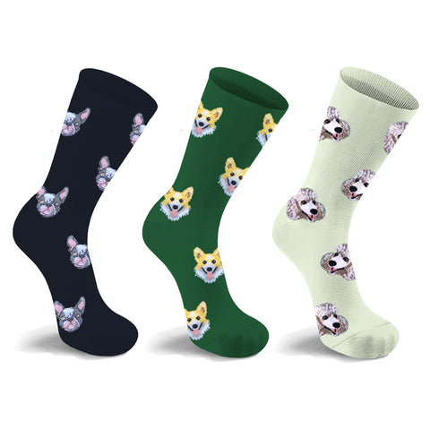 3-Pack: Dog Breed Crew Socks for Women and Men – Comfortable Cotton Blend, One Size Fits Most – Casual Everyday Socks, Gift for Pet Lovers