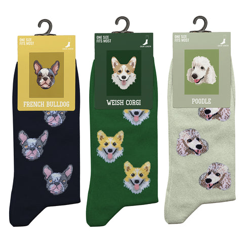 3-Pack: Dog Breed Crew Socks for Women and Men – Comfortable Cotton Blend, One Size Fits Most – Casual Everyday Socks, Gift for Pet Lovers