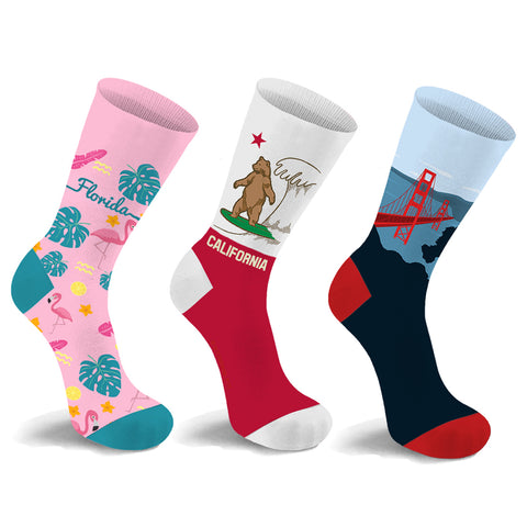 3-Pack: Unisex Cotton City Theme Socks – Comfortable Breathable Everyday Dress Socks