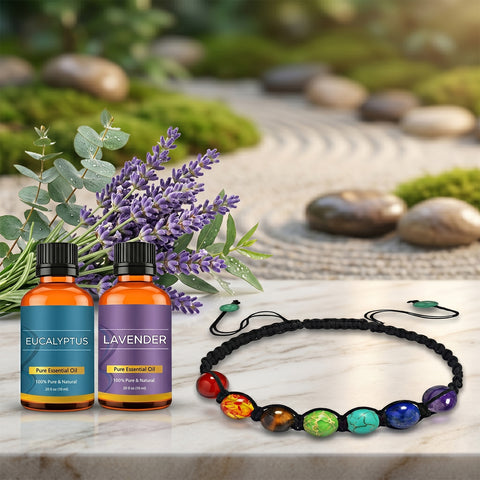 Chakra Lava Stone Aromatherapy Bracelet – Stretch Diffuser Bead Bracelet with 2 Essential Oils (Random Selection) for Everyday Wear