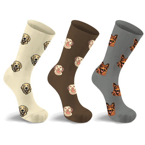 3-Pack: Dog Breed Crew Socks for Women and Men – Comfortable Cotton Blend, One Size Fits Most – Casual Everyday Socks, Gift for Pet Lovers