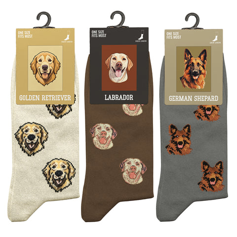 3-Pack: Dog Breed Crew Socks for Women and Men – Comfortable Cotton Blend, One Size Fits Most – Casual Everyday Socks, Gift for Pet Lovers