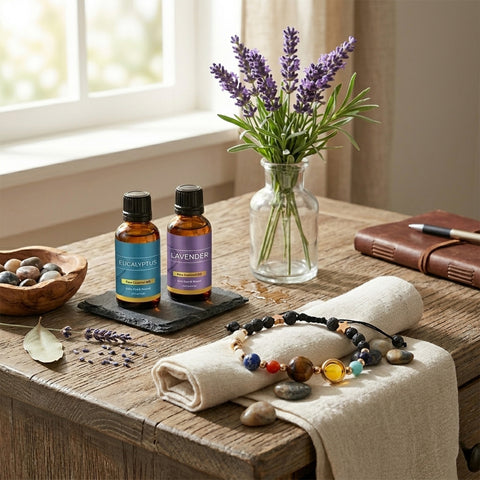 Solar System Lava Stone Aromatherapy Bracelet with 2 Essential Oils – Agate Diffuser Bead Bracelet, Adjustable Fit