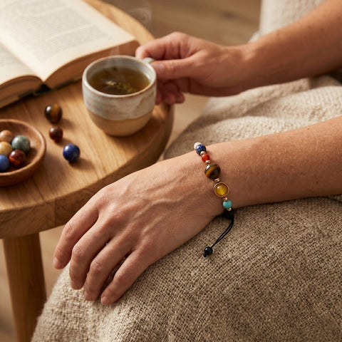Solar System Lava Stone Aromatherapy Bracelet with 2 Essential Oils – Agate Diffuser Bead Bracelet, Adjustable Fit