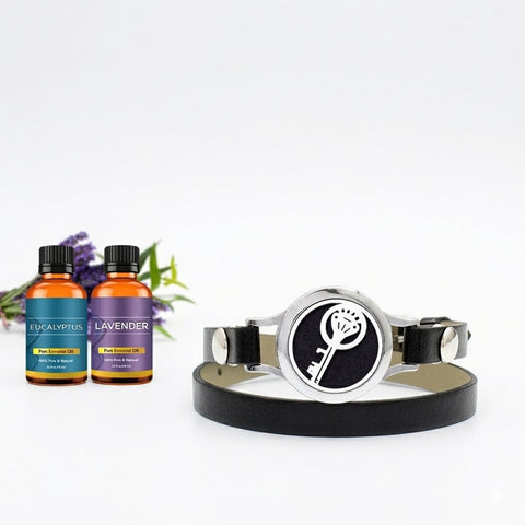 Essential Oil Diffuser Bracelet with 2 Essential Oils – Stainless Steel Locket Aromatherapy Bracelet with 10 Reusable Felt Pads (Hope, Keys, Shell)