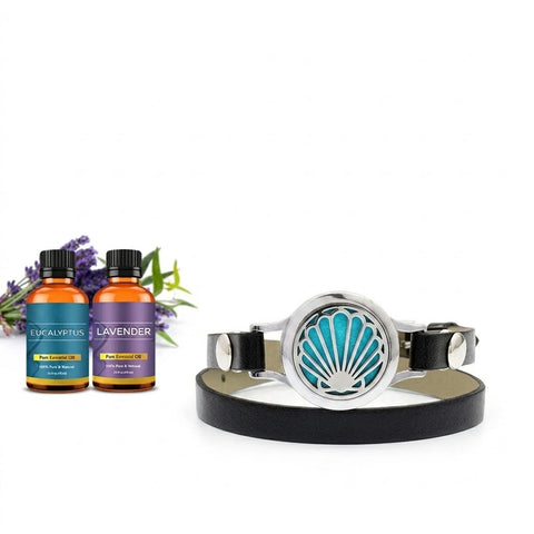 Essential Oil Diffuser Bracelet with 2 Essential Oils – Stainless Steel Locket Aromatherapy Bracelet with 10 Reusable Felt Pads (Hope, Keys, Shell)