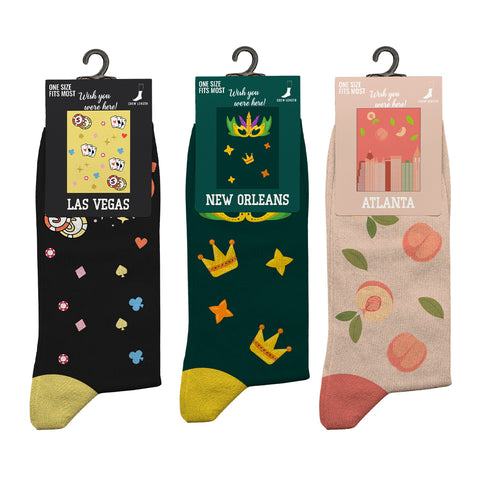 3-Pack: Unisex Cotton City Theme Socks – Comfortable Breathable Everyday Dress Socks