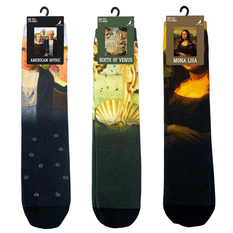 3-Pack: Crew Length Art Inspired Cotton Blend Socks for Men & Women