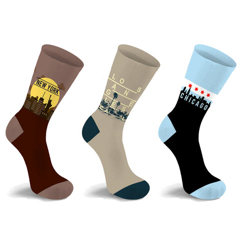 3-Pack: Unisex Cotton City Theme Socks – Comfortable Breathable Everyday Dress Socks