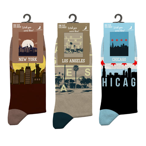 3-Pack: Unisex Cotton City Theme Socks – Comfortable Breathable Everyday Dress Socks