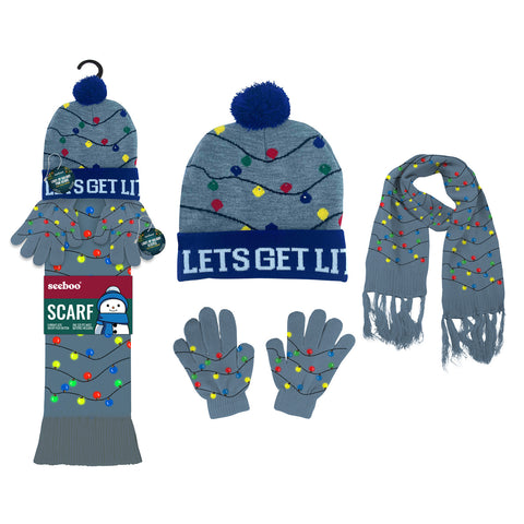 LED Light-Up Winter Accessories for Adults – Warm Knit Beanie, Scarf & Gloves with Soft Comfort and Easy ON/OFF Lights