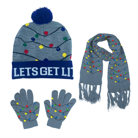 LED Light-Up Winter Accessories for Adults – Warm Knit Beanie, Scarf & Gloves with Soft Comfort and Easy ON/OFF Lights