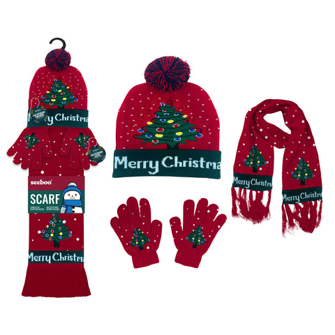 LED Light-Up Winter Accessories for Adults – Warm Knit Beanie, Scarf & Gloves with Soft Comfort and Easy ON/OFF Lights