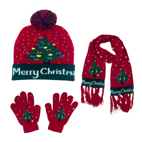 LED Light-Up Winter Accessories for Adults – Warm Knit Beanie, Scarf & Gloves with Soft Comfort and Easy ON/OFF Lights