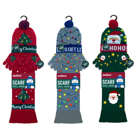 LED Light-Up Winter Accessories for Adults – Warm Knit Beanie, Scarf & Gloves with Soft Comfort and Easy ON/OFF Lights