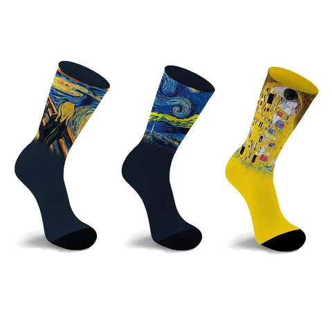 3-Pack: Crew Length Art Inspired Cotton Blend Socks for Men & Women