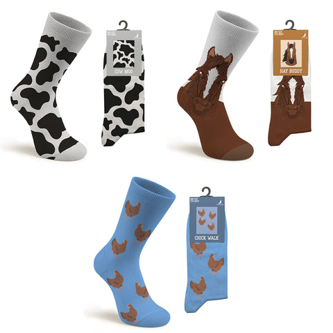 3-Pack: Unisex Cotton Farm & Country Life Socks – Breathable Everyday Dress Socks with Rural & Wilderness Designs (Comfort Fit, Size 9–11)