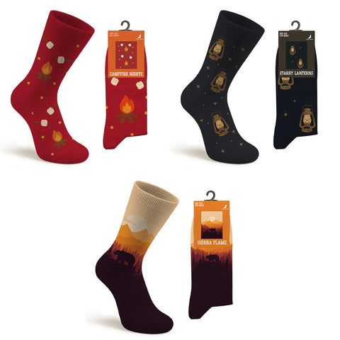 3-Pack: Unisex Cotton Forest & Adventure Socks – Breathable Everyday Dress Socks with Nature & Outdoor Inspired Designs (Comfort Fit, Size 9–11)