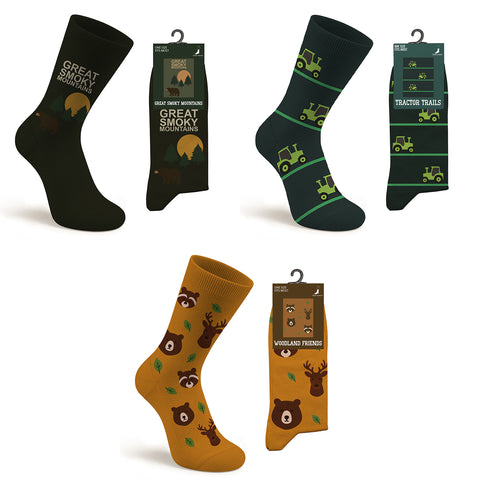3-Pack: Unisex Cotton Forest & Adventure Socks – Breathable Everyday Dress Socks with Nature & Outdoor Inspired Designs (Comfort Fit, Size 9–11)