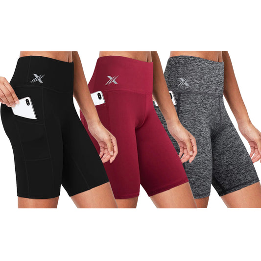 Women's High Waist Breathable Training Running Performance Yoga Shorts (3-Pack)