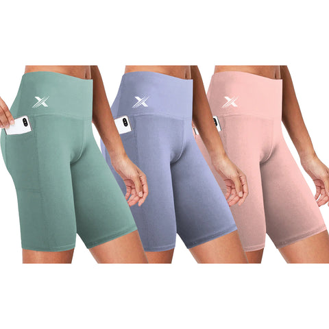 Women's High Waist Breathable Training Running Performance Yoga Shorts (3-Pack)