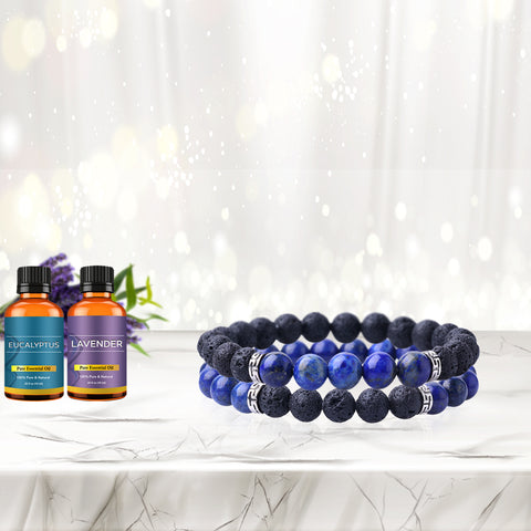 Lava Stone Aromatherapy Bracelet Set (2-Pack) with 2 Essential Oils – Diffuser Bead Bracelets for Relaxation & Everyday Wear