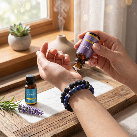 Lava Stone Aromatherapy Bracelet Set (2-Pack) with 2 Essential Oils – Diffuser Bead Bracelets for Relaxation & Everyday Wear