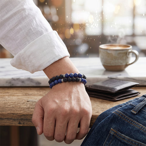 Lava Stone Aromatherapy Bracelet Set (2-Pack) with 2 Essential Oils – Diffuser Bead Bracelets for Relaxation & Everyday Wear
