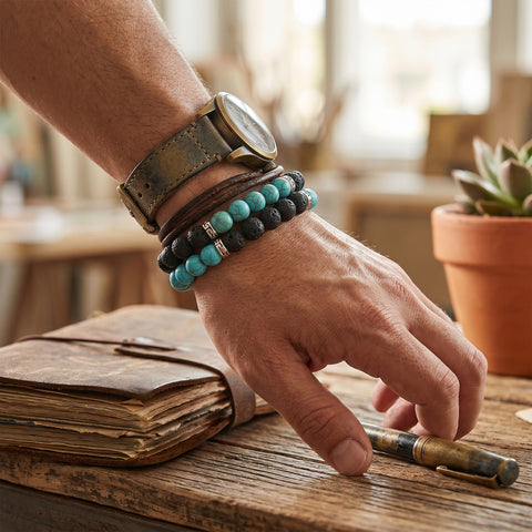 Lava Stone Aromatherapy Bracelet Set (2-Pack) with 2 Essential Oils – Diffuser Bead Bracelets for Relaxation & Everyday Wear