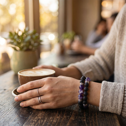 Lava Stone Aromatherapy Bracelet Set (2-Pack) with 2 Essential Oils – Diffuser Bead Bracelets for Relaxation & Everyday Wear