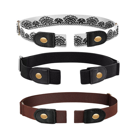 3-Pack Buckle-Free Stretch Belt for Men & Women – Adjustable Elastic Waist Belt for Jeans & Pants (Fits Size 24”–34”)
