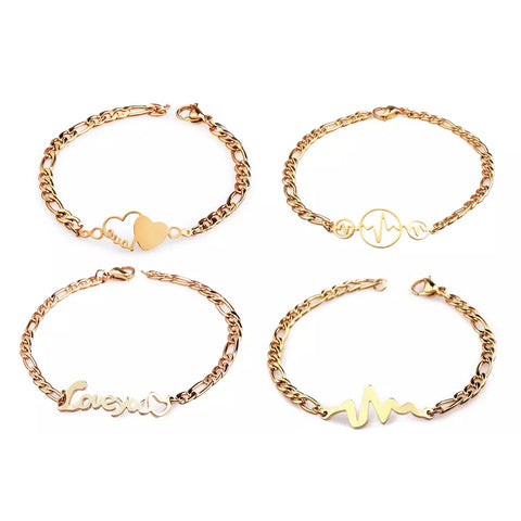 Gold Plated Stainless Steel Heart Bracelet for Women – Love & Heartbeat Link Bracelet with Lobster Clasp (8” Length)