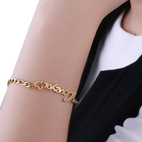 Gold Plated Stainless Steel Heart Bracelet for Women – Love & Heartbeat Link Bracelet with Lobster Clasp (8” Length)