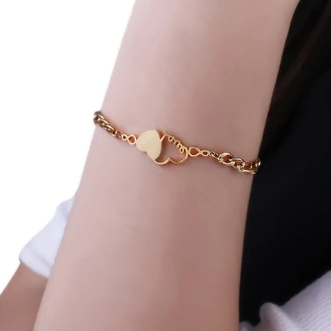 Gold Plated Stainless Steel Heart Bracelet for Women – Love & Heartbeat Link Bracelet with Lobster Clasp (8” Length)