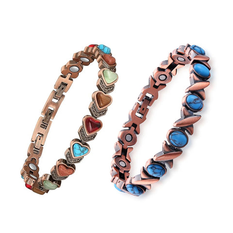 Women’s Copper Magnetic Bracelet – Adjustable Energy-Inspired Bangle with Stainless Steel Accents (Heart, Blue, Mix Designs)