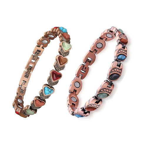 Women’s Copper Magnetic Bracelet – Adjustable Energy-Inspired Bangle with Stainless Steel Accents (Heart, Blue, Mix Designs)