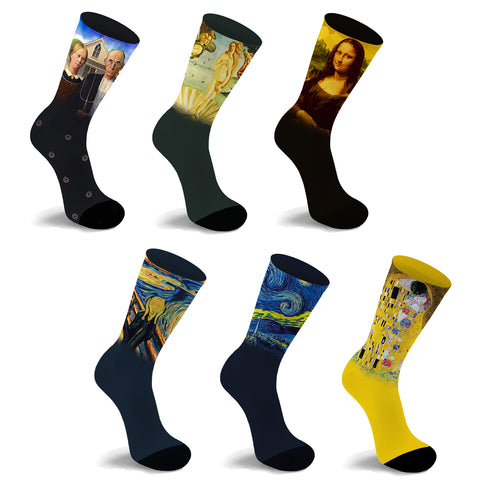Crew Length Art Inspired Cotton Blend Socks for Men & Women