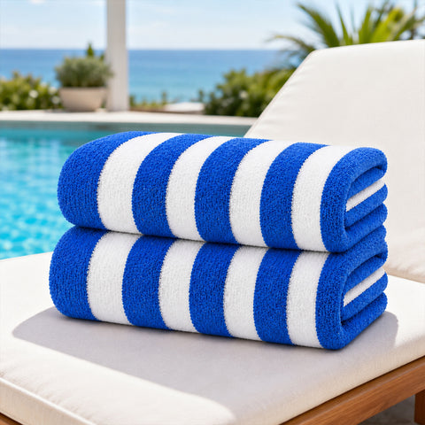 Cabana Terry Cloth Stripe Beach & Bath Towels 80% Cotton, 20% Polyester | Available in 2-Pack, 4-Pack & 6-Pack | 36" x 66"