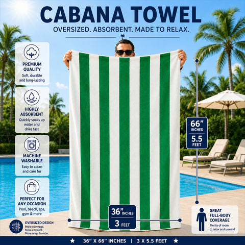 Cabana Terry Cloth Stripe Beach & Bath Towels 80% Cotton, 20% Polyester | Available in 2-Pack, 4-Pack & 6-Pack | 36" x 66"