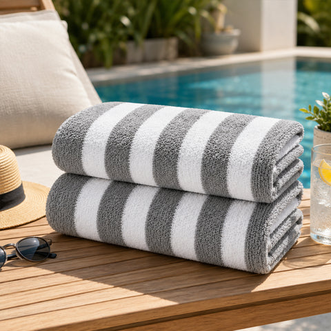 Cabana Terry Cloth Stripe Beach & Bath Towels 80% Cotton, 20% Polyester | Available in 2-Pack, 4-Pack & 6-Pack | 36" x 66"