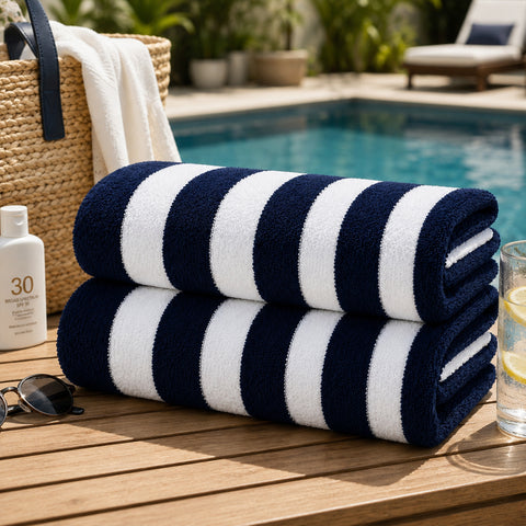 Cabana Terry Cloth Stripe Beach & Bath Towels 80% Cotton, 20% Polyester | Available in 2-Pack, 4-Pack & 6-Pack | 36" x 66"