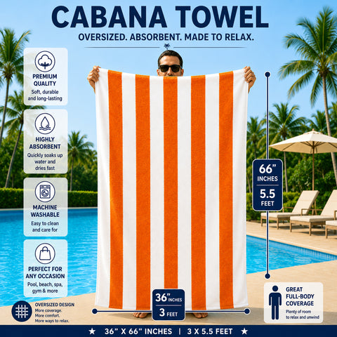 Cabana Terry Cloth Stripe Beach & Bath Towels 80% Cotton, 20% Polyester | Available in 2-Pack, 4-Pack & 6-Pack | 36" x 66"