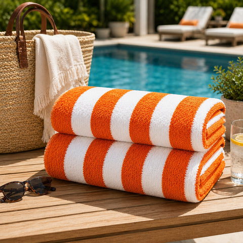 Cabana Terry Cloth Stripe Beach & Bath Towels 80% Cotton, 20% Polyester | Available in 2-Pack, 4-Pack & 6-Pack | 36" x 66"