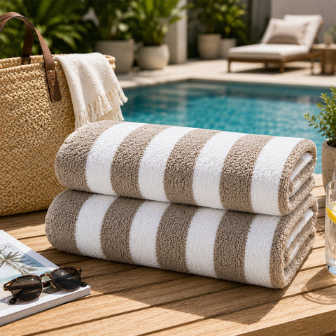 Cabana Terry Cloth Stripe Beach & Bath Towels 80% Cotton, 20% Polyester | Available in 2-Pack, 4-Pack & 6-Pack | 36" x 66"
