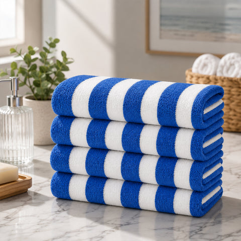 Cabana Terry Cloth Stripe Beach & Bath Towels 80% Cotton, 20% Polyester | Available in 2-Pack, 4-Pack & 6-Pack | 36" x 66"