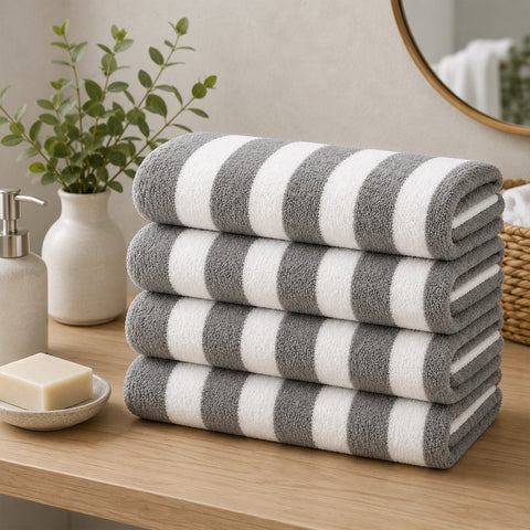 Cabana Terry Cloth Stripe Beach & Bath Towels 80% Cotton, 20% Polyester | Available in 2-Pack, 4-Pack & 6-Pack | 36" x 66"